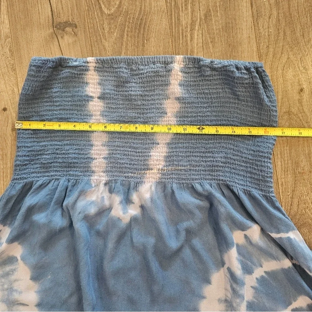 Women's‎ 1X Blue White Tie-Dye Dress Strapless Smocking Beachy Hippie Vacation